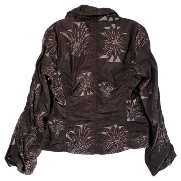 Insight Double Breasted Ruched Floral Print Jacket Sz 10 Brown Gray Lightweight - Picture 3 of 8